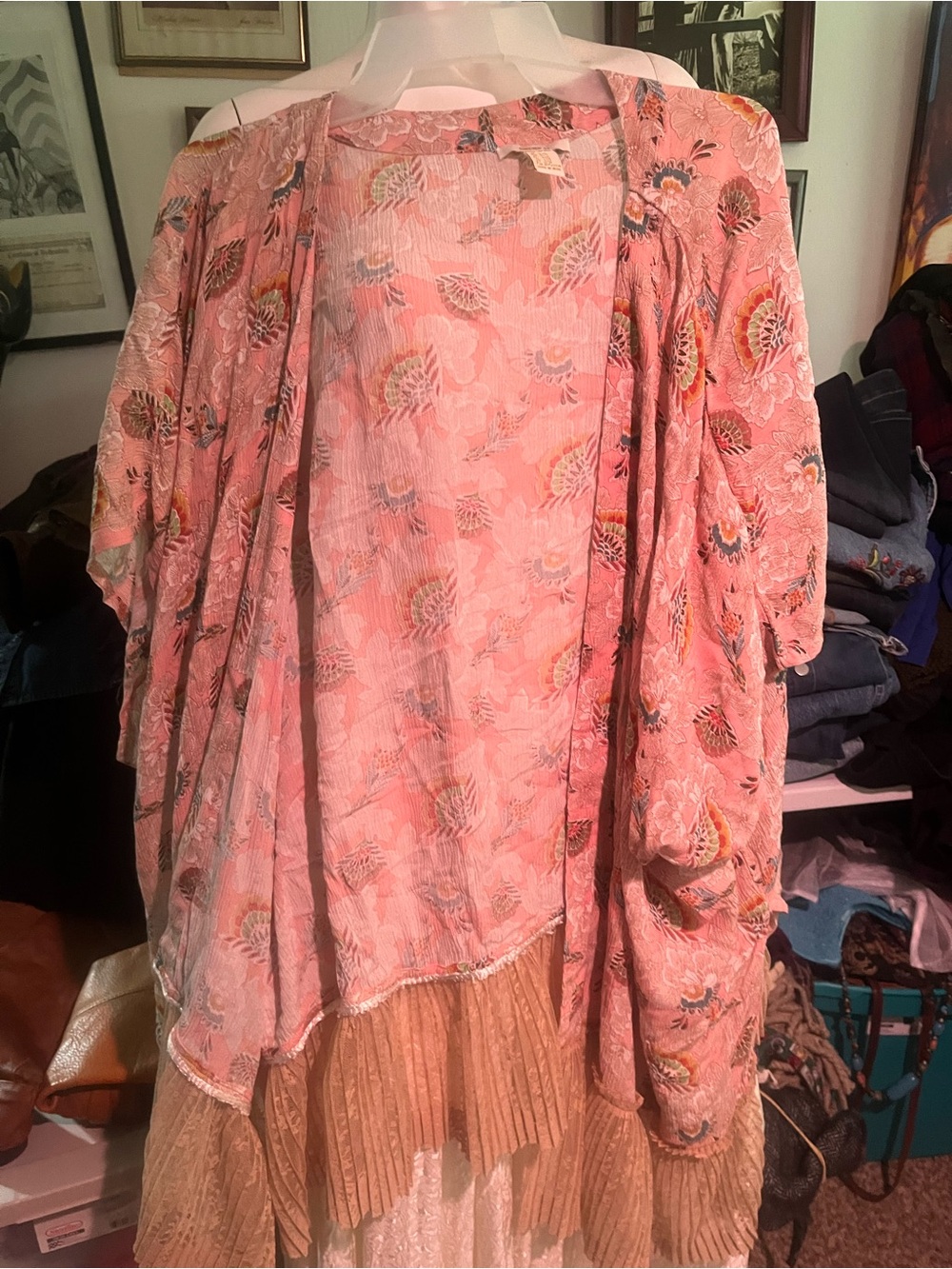 Pink Floral Layered Boho Kimono